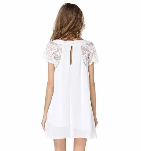 Новый сексуальный элегантный причинно лето dress кружева с коротким рукавом o шея