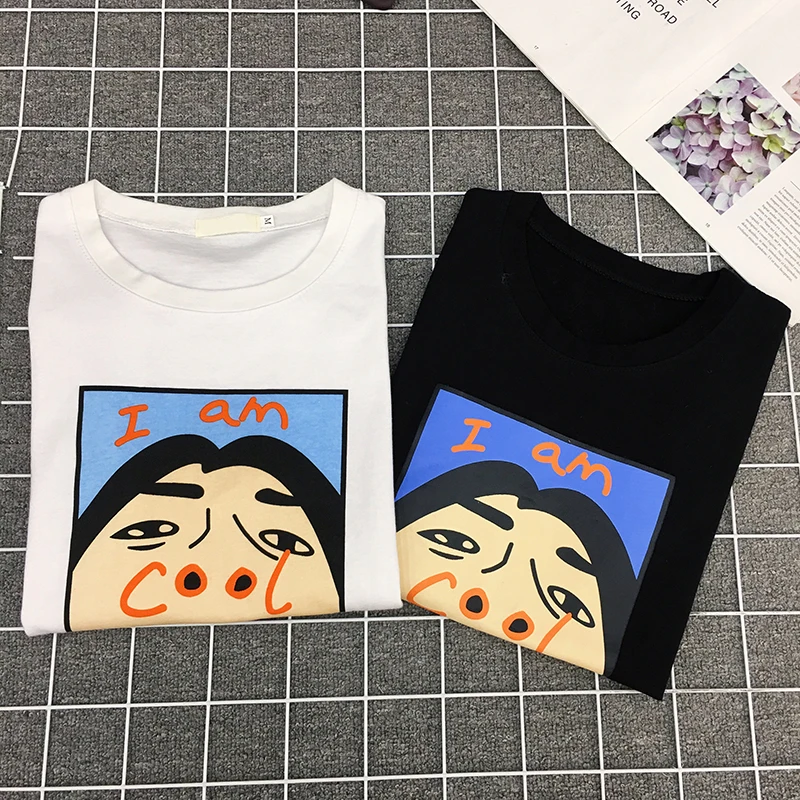 Jielur Harajuku I am Cool, белая футболка с забавным буквенным принтом, Женская Корейская креативная женская футболка, модная пародия, черный топ, футболка, S-XL