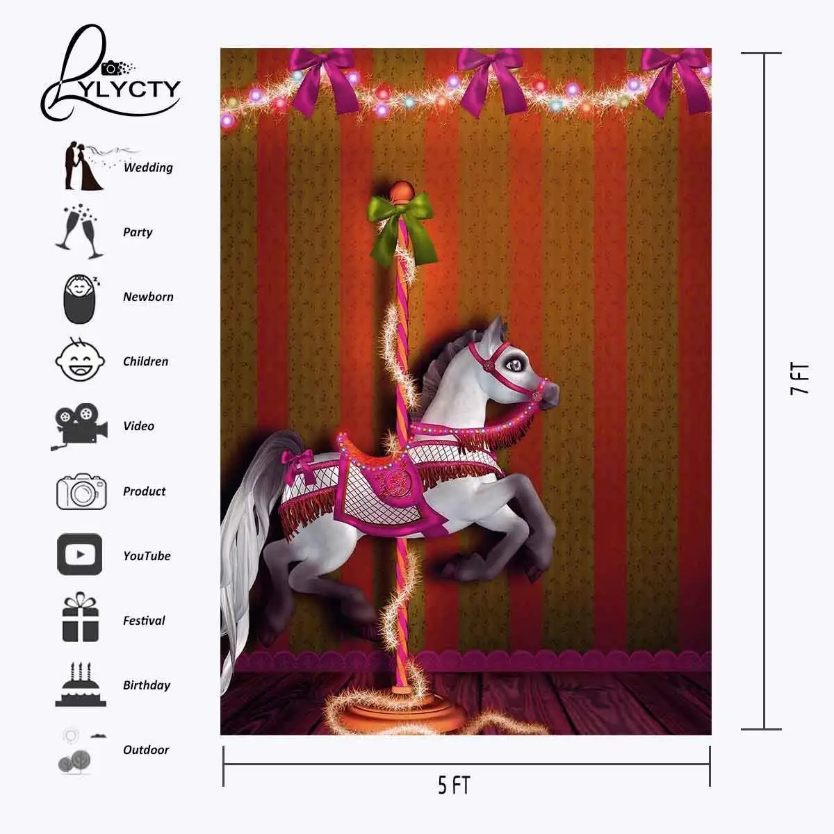 5x7ft фон в виде карусели Happy Карусель для детей вечерние фотосъемки с изображением