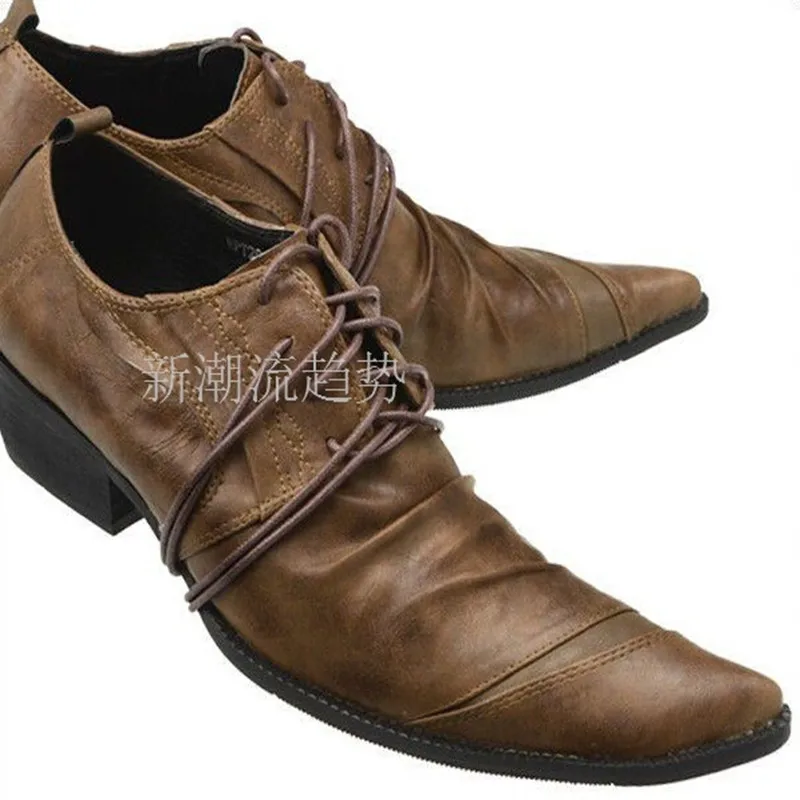 

Deification New Cow Leather Formal Mens Dress Shoes Lace Up oxford shoes for men Fashion Med Heel Pleated Skin Wedding Shoes Men