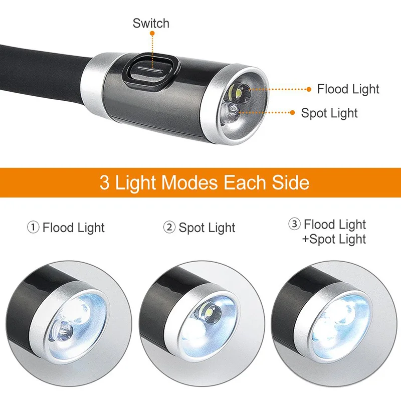 Portable 4LED Book Light Bright Neck Hug Reading Lamp Flashlight 3 Mode Soft Silicone Night Lights For Outdoor Camping BBQ | Лампы и