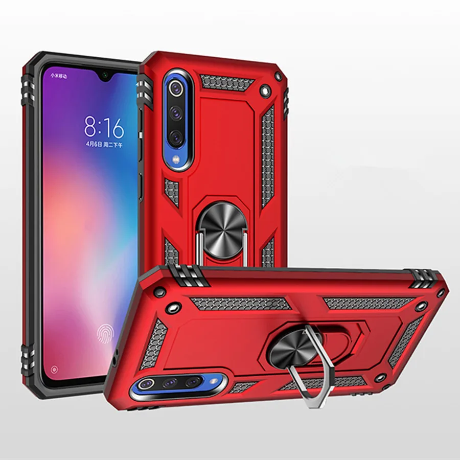 

Luxury Shockproof Soft Case Xiomi mi 9 Silicone Bumper Cover Case For Xiaomi mi 9 SE Hard Armor Metal Holder Ring Mi9 Phone Case