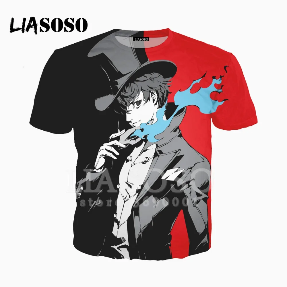 LIASOSO/футболка унисекс с 3D принтом аниме PERSONA 5 крутая черная футболка изображением маски для мальчиков и
