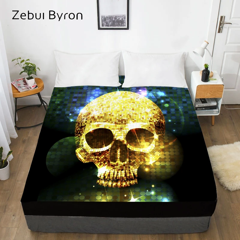 3D Custom Bed Sheets With Elastic,Fitted Sheet Queen/King,Halloween gold Skull Mattress Cover 135/150/160x200 bedsheet,drop ship