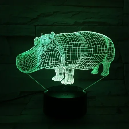 3D-260 Hippo с 7 цветами лампа Оптическая иллюзия 3D животное удивительная визуализация