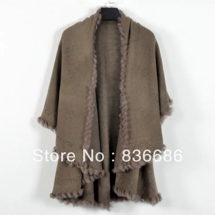 

New Fashion Autumn Winter Batwing Sleeve Women's Rabbit Fur Trim Plus Size Shawl Cardigan Sweater