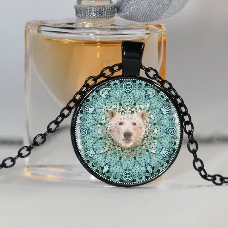 Bear Mandala Logo Pendant Necklace Flower Art Silver Chain Vintage Women Jewelry | Украшения и аксессуары