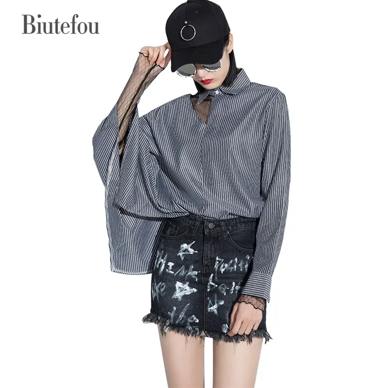 2017 Новая мода Женщины Уличная стиль хлопковые Рубашки выдалбливают С Длинным