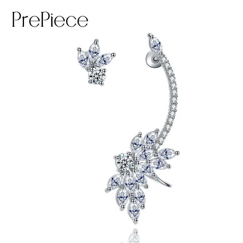Prepiece Роскошные брендовые AAA + Цирконий Кафф Серьги для Для женщин белого золота