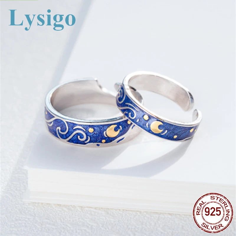 Lysigo 2019 модные ювелирные кольца 100% S925 серебро Ван Гог звездное небо открытый
