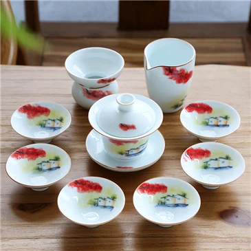 Style 1 Чайный набор, керамический фарфор Цзиндэчжэнь, Gaiwan, чайная чашка, блюдце, крышка, ручная роспись, китайский кунг-фу, чайные наборы, полный набор, новинка - Цвет: Style 1