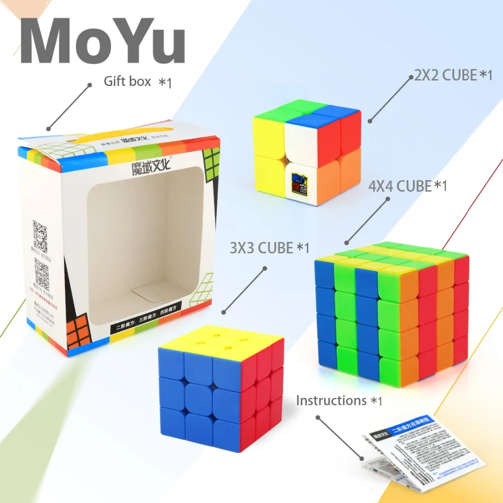 

3pcs/set Moyu Cube Bundle 2x2 3x3 4x4 Speed Cube Set Mofang Jiaoshi Magic Cube MF2S MF3S MF4S Pack Puzzle Toy Gift Box