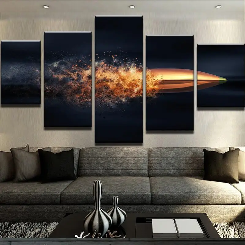 

Настенные картины в рамке, холст, домашний декор, 5 шт., картины с летающими пулями для гостиной, современные HD-принты, абстрактный плакат