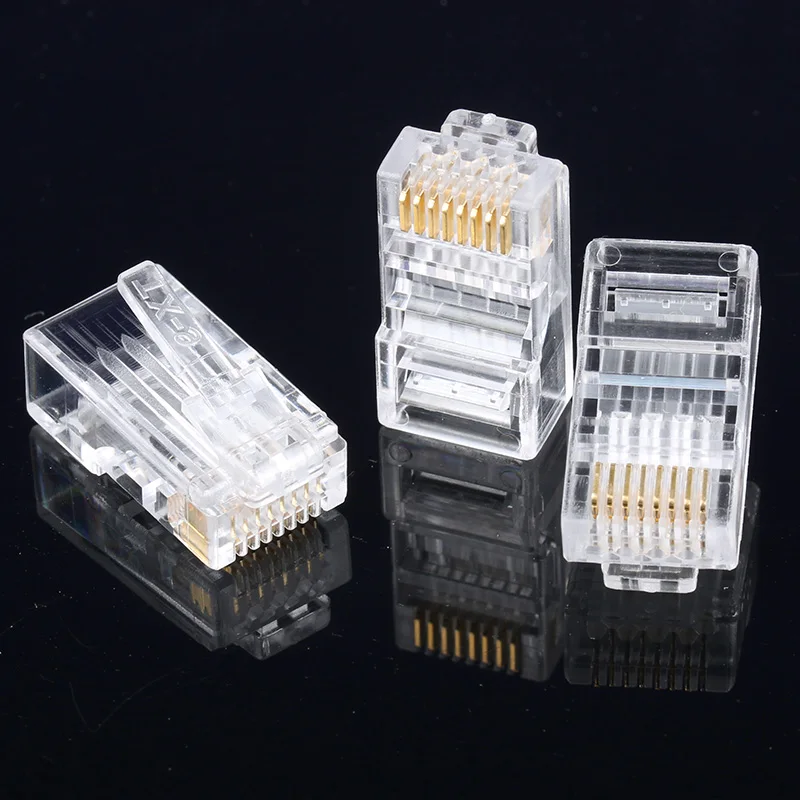 100 шт. прозрачная головка 50U позолоченный штекер RJ45 соединитель сетевой Кабельный