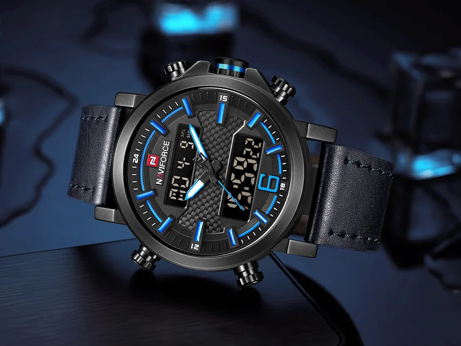 NAVIFORCE мужские часы Аналоговые СВЕТОДИОДНЫЕ Цифровые мужские часы люксовый бренд дата Кожа Высокое качество Мужские часы Водонепроницаемость