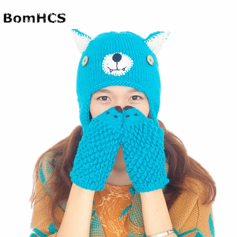 BomHCS Милая шапочка с медведем + искусственная вязаная зимняя Толстая ручной
