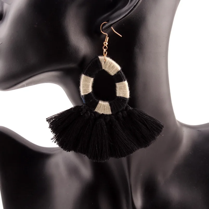 Цветочные массивные висячие серьги с помпонами и шелковой нитью, женские дизайнерские Разноцветные серьги ручной работы с подвеской в виде веревки и кисточкой, богемные серьги