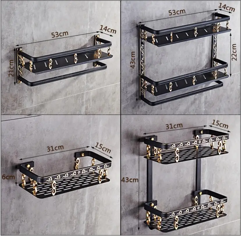 Черно Золотой резной набор аксессуаров для ванной комнаты алюминиевые