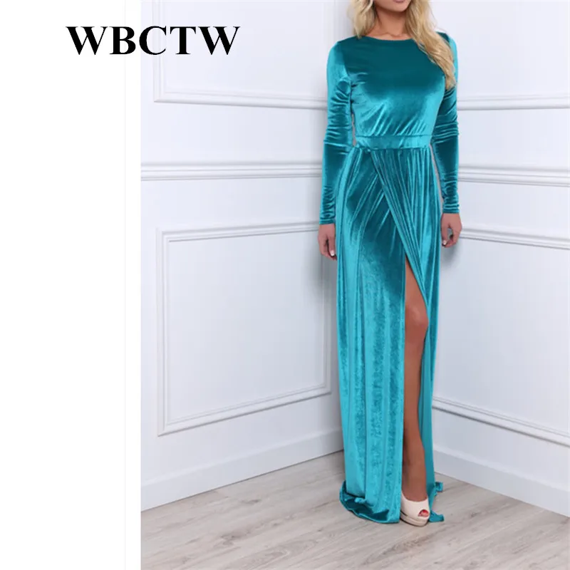 WBCTW женское платье бархатное с длинным рукавом 2018 осень зима Макси