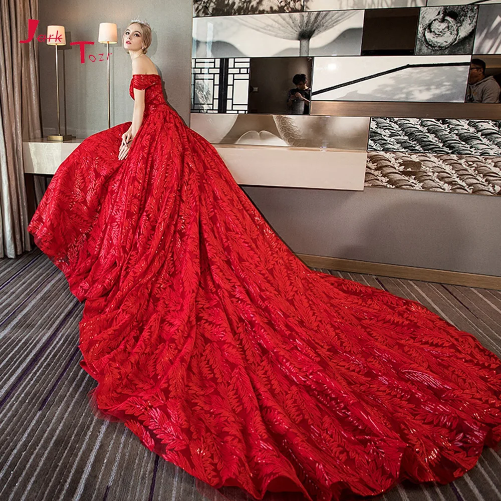 Robe De mariée Princesse Luxe 2019 с открытыми плечами короткий рукав блестящие бусины