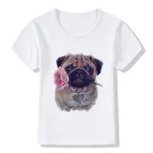 Детские Забавные футболки с цветочным рисунком мопса, летние топы для девочек и мальчиков, детская одежда с коротким рукавом, футболка в стиле ретро для мопса, ooo2162, 2019