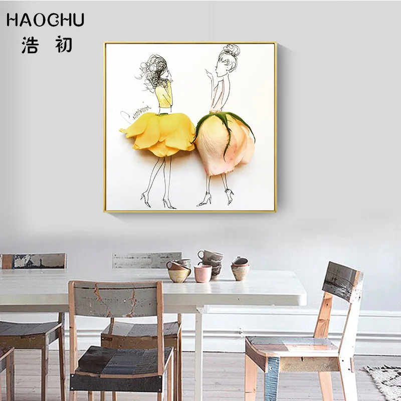 HAOCHU Nordic трехмерный цветочный эффект девушка холст детская комната настенные