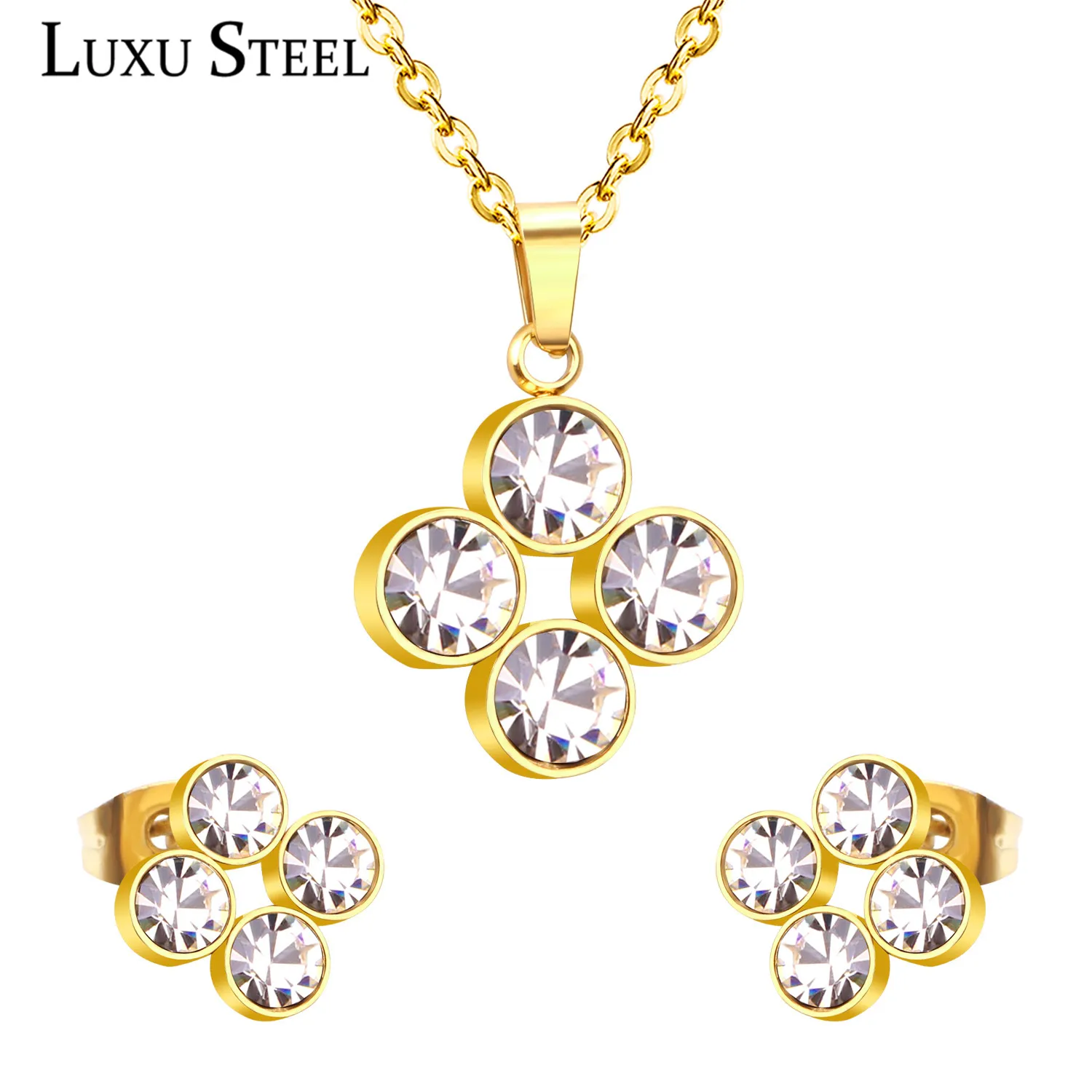 LUXUSTEEL детские ювелирные изделия для девочек из нержавеющей стали круглый фианит