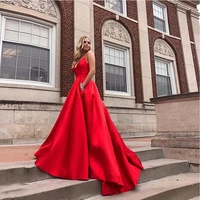 long a line prom dresses with pocket diamond red formal party dresses sweep train vestido de fiesta for women prom party 2019