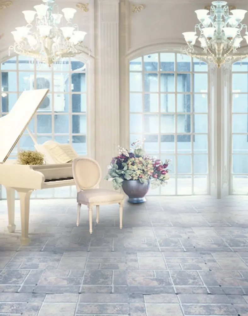 

Brick Floor Living Room Piano Photography Backdrops Photo Props Studio Background 5x7ft