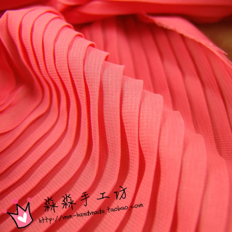1psc 2016 new cloth orange red accordion pleated chiffon blouse and skirt and crushed fan textile fabrics(pleated 0.5m)