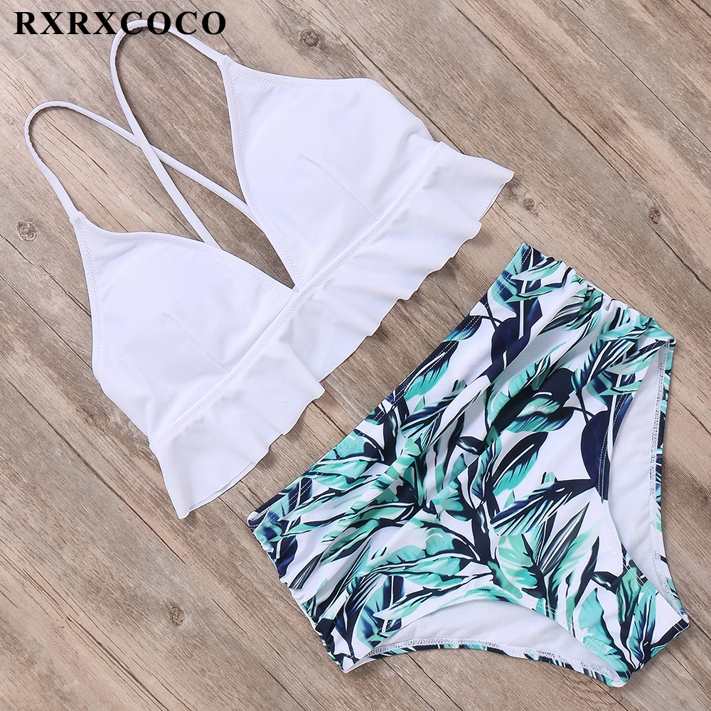 RXRXCOCO, бикини,, Mujer, новинка, сексуальный купальник для женщин, высокая талия, купальник, пуш-ап, бандаж, купальник, с рисунком, бикини, набор