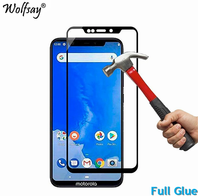 Protector de pantalla de pegamento completo para Motorola Moto One, cubierta completa de vidrio templado para Moto One/Play P30 2.5D 9H, pel&iacute;cula Premium de 5,9 ", 2 uds.-0