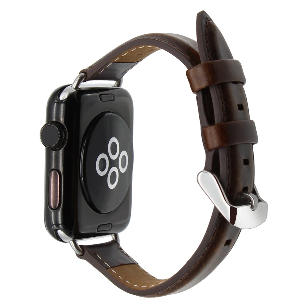 Масло воск натуральная кожа ремешок для часов iWatch Apple Watch 38 мм 42 мм ремешок из нержавеющей стали Пряжка Ремешок Браслет черный коричневый