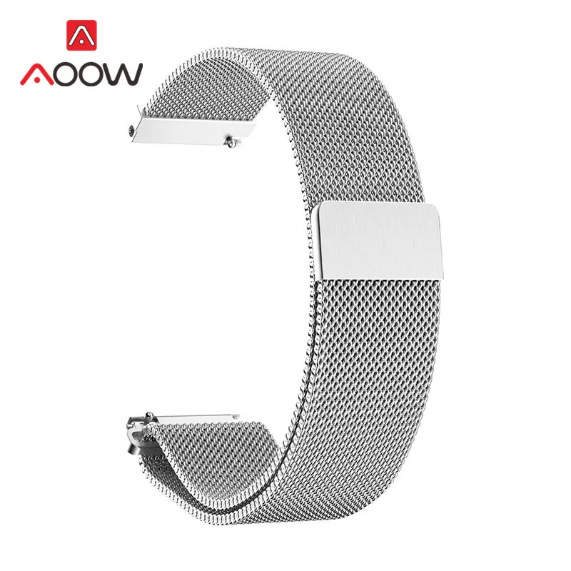 Silver 20 мм 22 мм Магнитная Миланская петля для huawei GT honor watch Magic huami amazfit bip galaxy watch 42 мм 46 мм активный ремешок для часов - Цвет ремешка: Silver