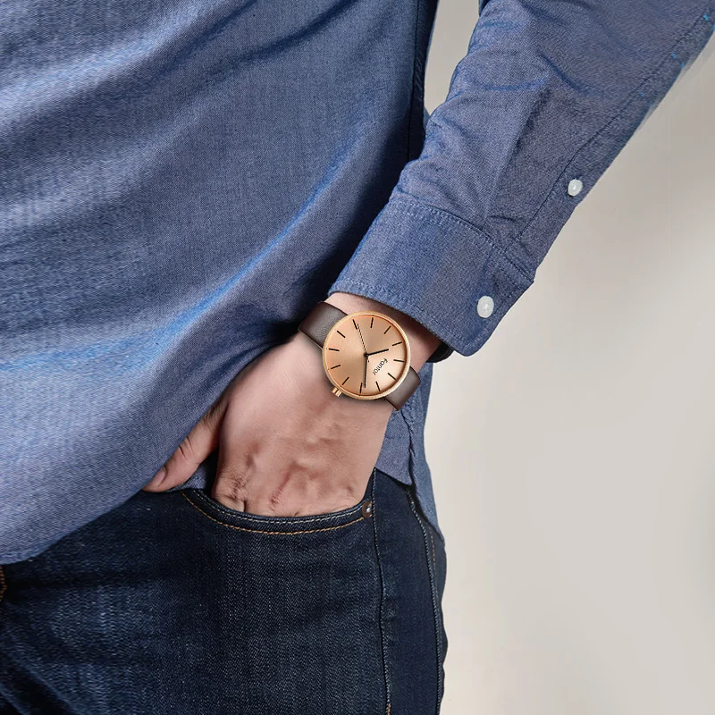 Fantor повседневные Брендовые мужские кварцевые наручные часы с кожаным ремешком