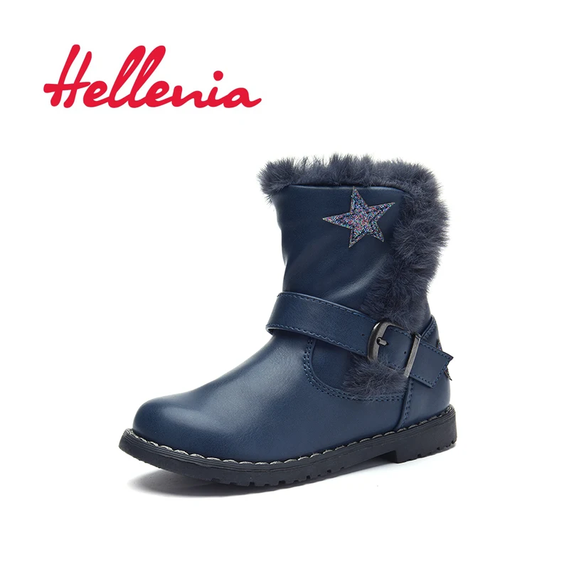 Hellenia/детские ботинки для маленьких девочек; обувь из эко-кожи; короткие ботильоны с плюшевой подкладкой; обувь со звездами для мальчиков; сезон весна-осень; цвет синий; Размеры 22-27