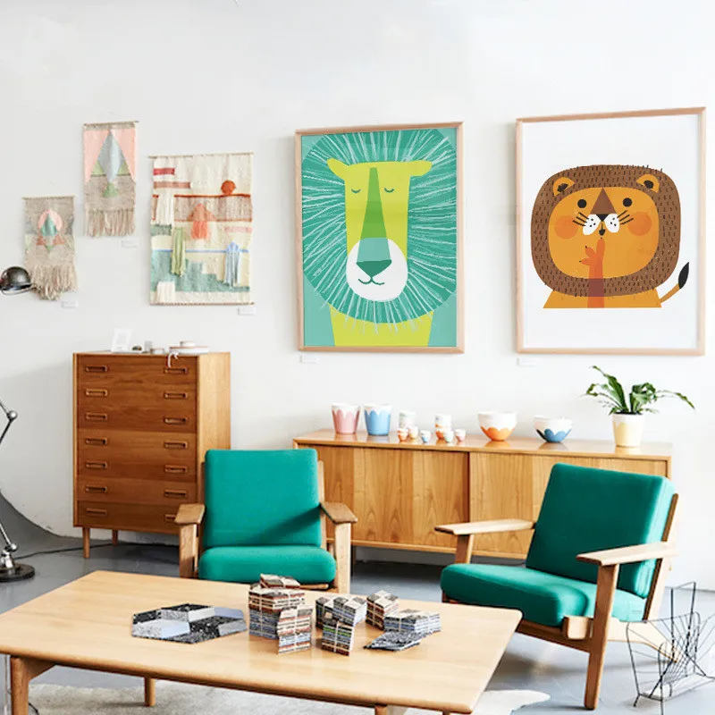 Современный кавайный Северный животный медведь Лев Кот настенный арт