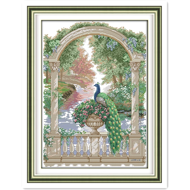 Зеленая павлина DMC ткань для вышивки крестиком китайская считаемая вышивка