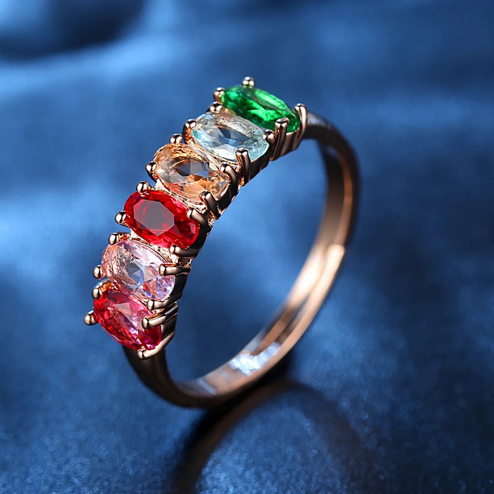 Серебряное кольцо обручальное для женщин красочный камень RZGAJOFZ|Кольца| |
