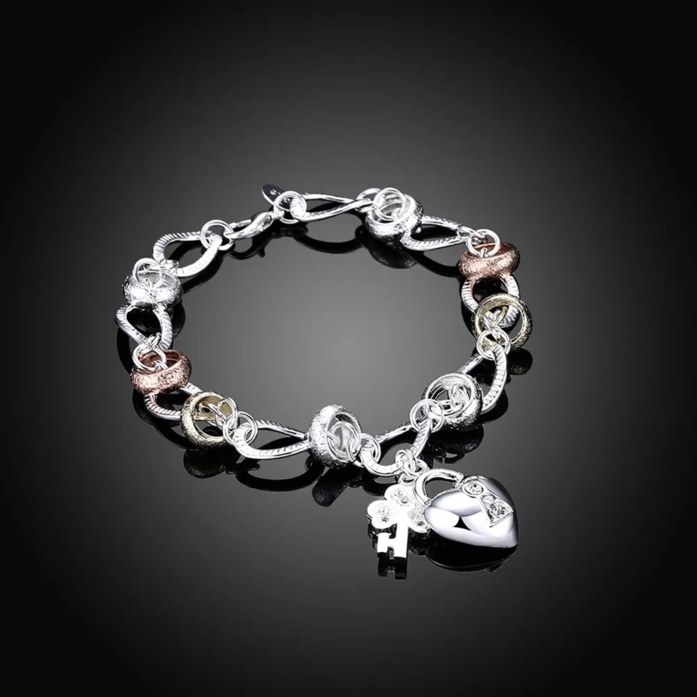 EPICFEAT Silver Plated Key and Lock Pendants Bracelets Girls Charm Bangles Women Fashion Jewelry H233 | Украшения и аксессуары