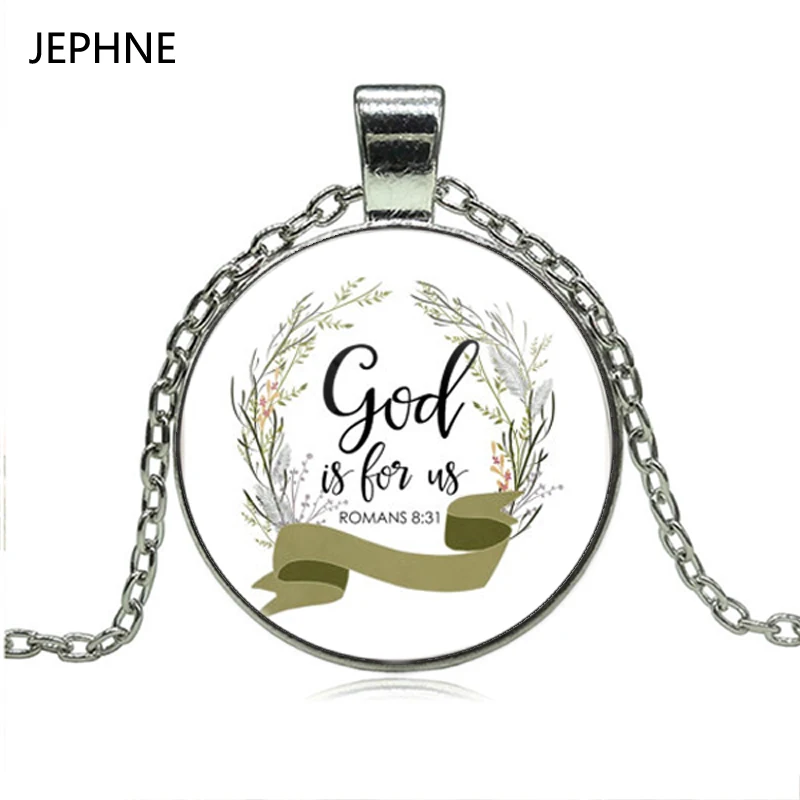 JEPHNE Romans 8 31 Бог для нас библейская Подвеска со стихом стеклянная плитка