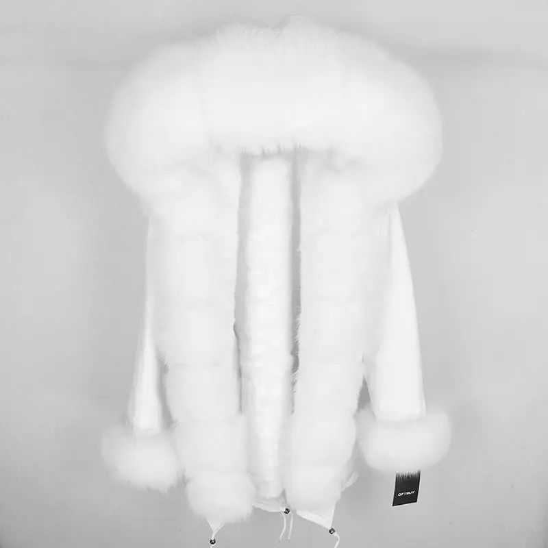 Brand Real Fur Coat Fashion Winter Jacket Women Natural Real Fox Fur Collar Loose Long Parkas Big Fur Outerwear Detachable