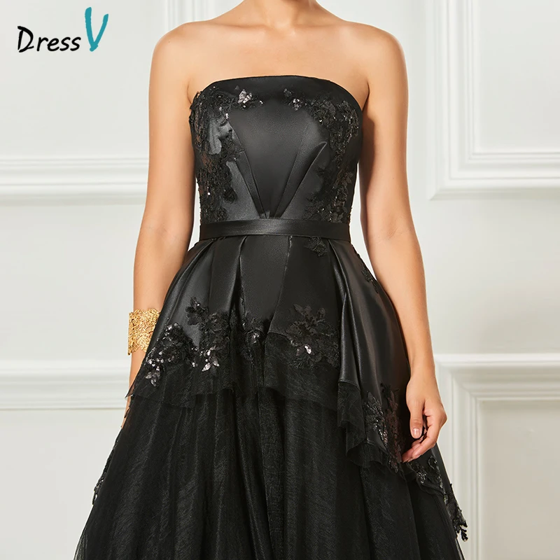 Dressv черное коктейльное платье без бретелек Элегантные аппликации рукава чай Длина Бисероплетение свадебное платье бальное платье коктейльное платье
