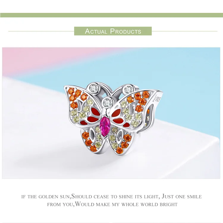 MYBEBOA, 925 пробы, серебряные подвески, подходят для оригинальных браслетов Pandora, ожерелья с цветными кристаллами CZ в форме бабочки, бусины, ювелирные изделия