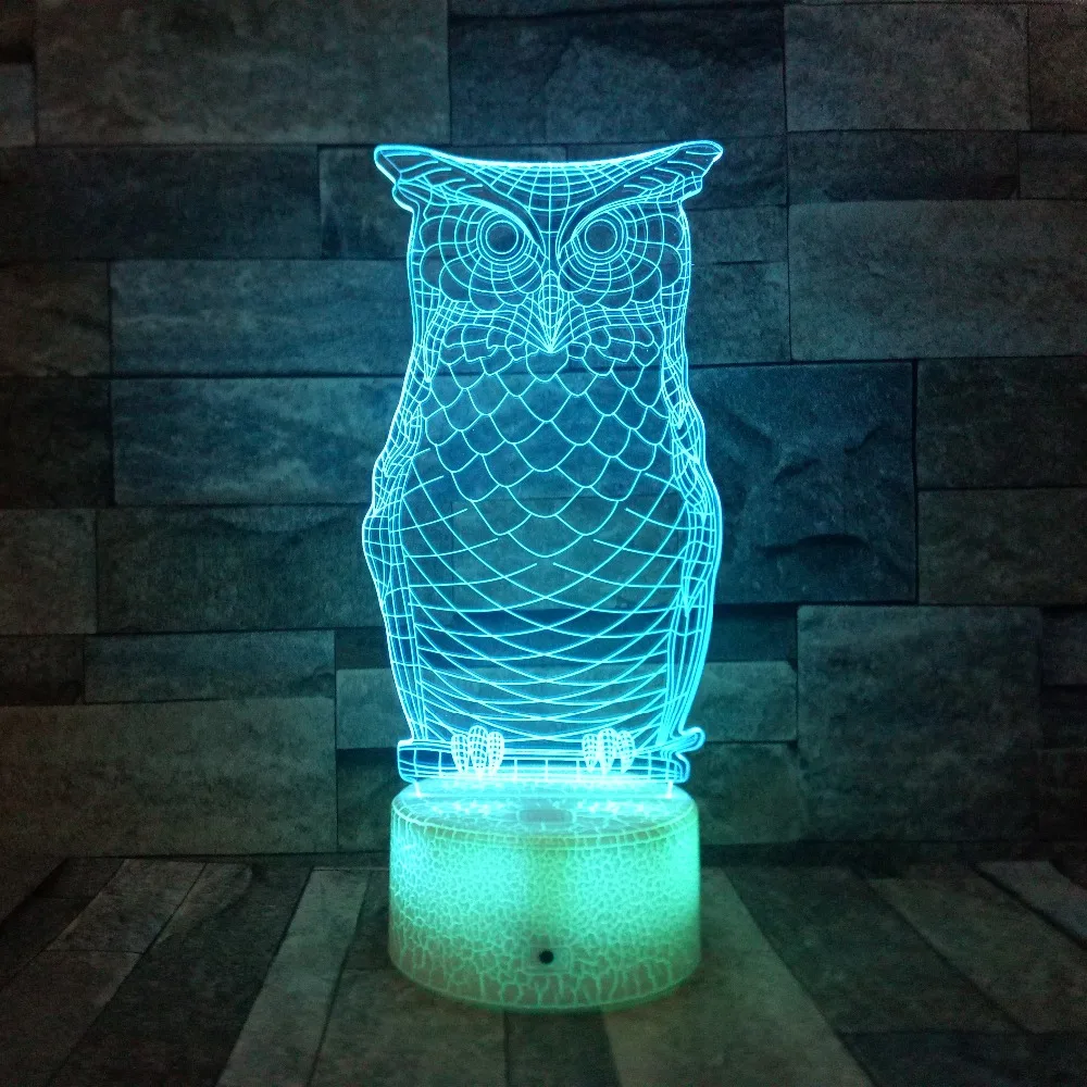 3D ночник с совой и животными светодиодный Настольный светильник изменением 7
