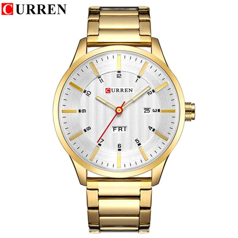 Gold White CURREN 8316 новые мужские модные брендовые водонепроницаемые спортивные кварцевые часы со стальным ремешком и календарем Мужские часы из нержавеющей стали - Цвет: Gold White