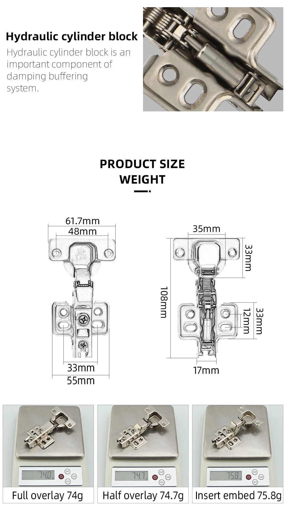 Door hydraulic hinge Damper Buffer Soft Close Cold rolled steel hydraulic hinges for kitchen Furniture Hardware