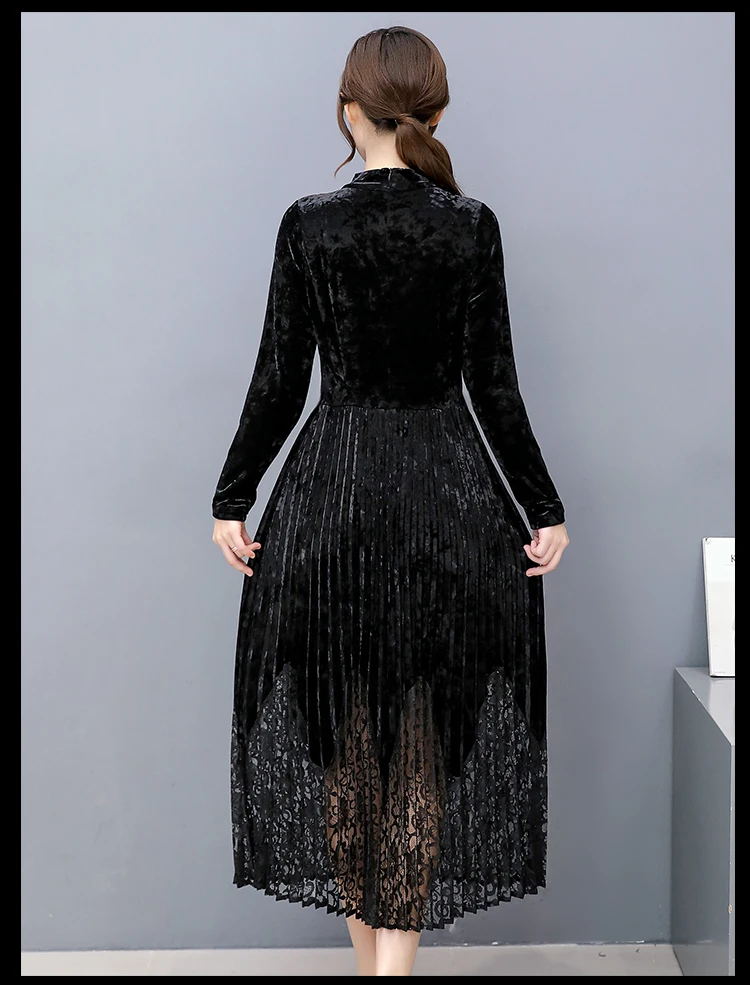 Женское облегающее бархатное платье винтажное плиссированное миди составного