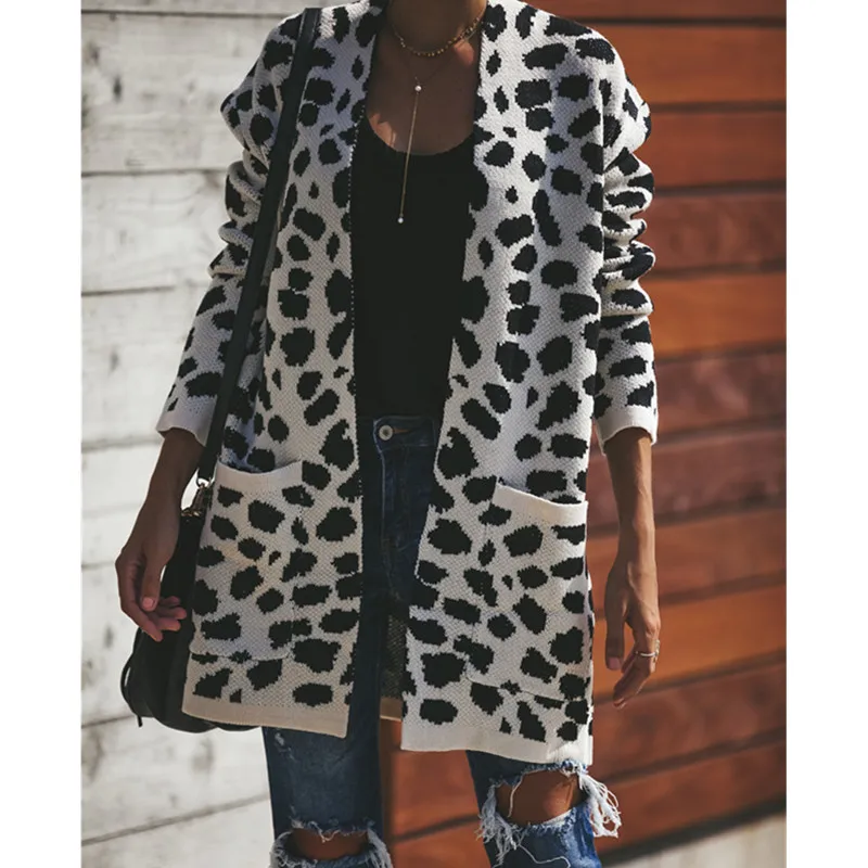 SINFEEL 2018 Sweater Cardigan Women Jacket Coat Fashion Leopard Long Sleeve Knit Autumn Winter Feminino Tops |