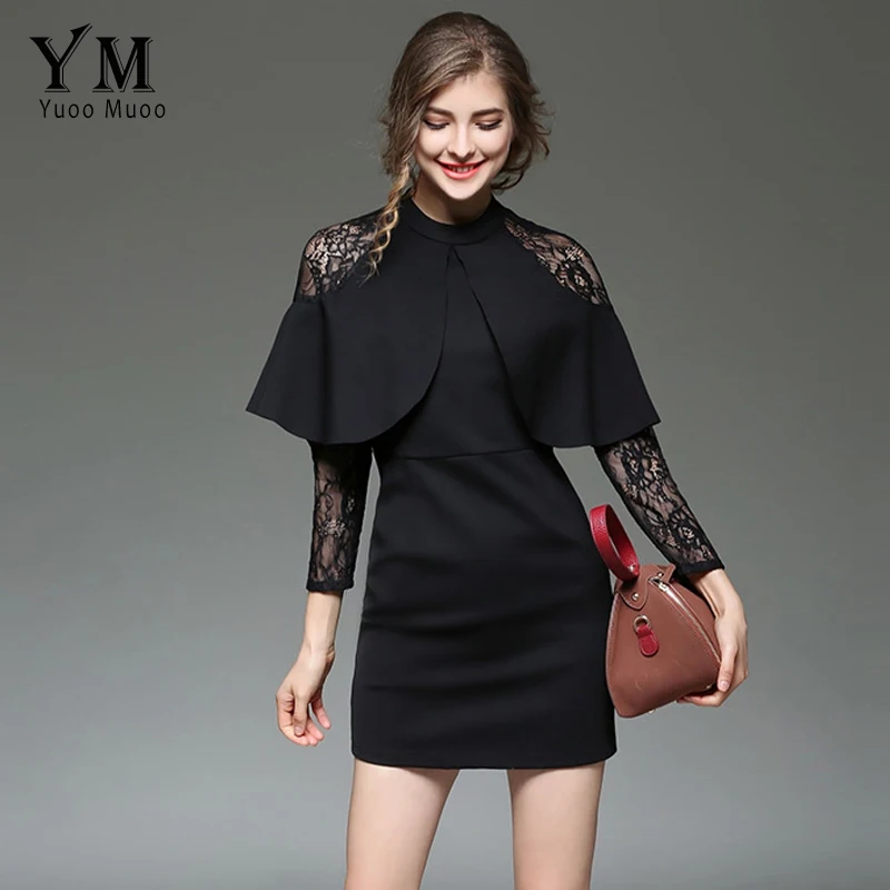 YuooMuoo Новое Брендовое дизайнерское женское черное мини-платье с рюшами